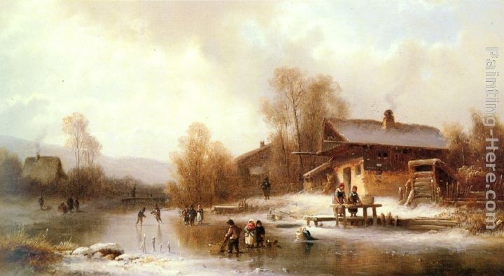Anton Doll Skaters and Washerwomen in a Frozen Landscape